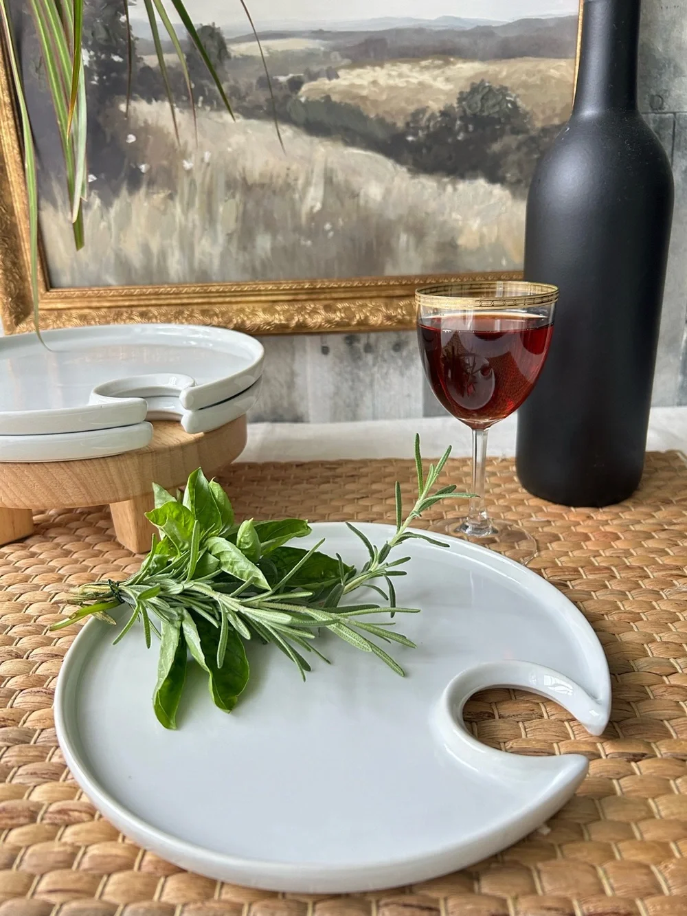 🌴Classy Pottery Barn Appetizer Wine Glass Holder Plates |Great White| Set of 4
